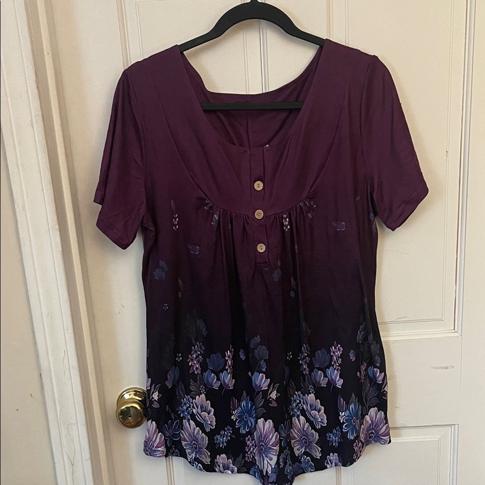 Women's Purple Floral Short Sleeve Top